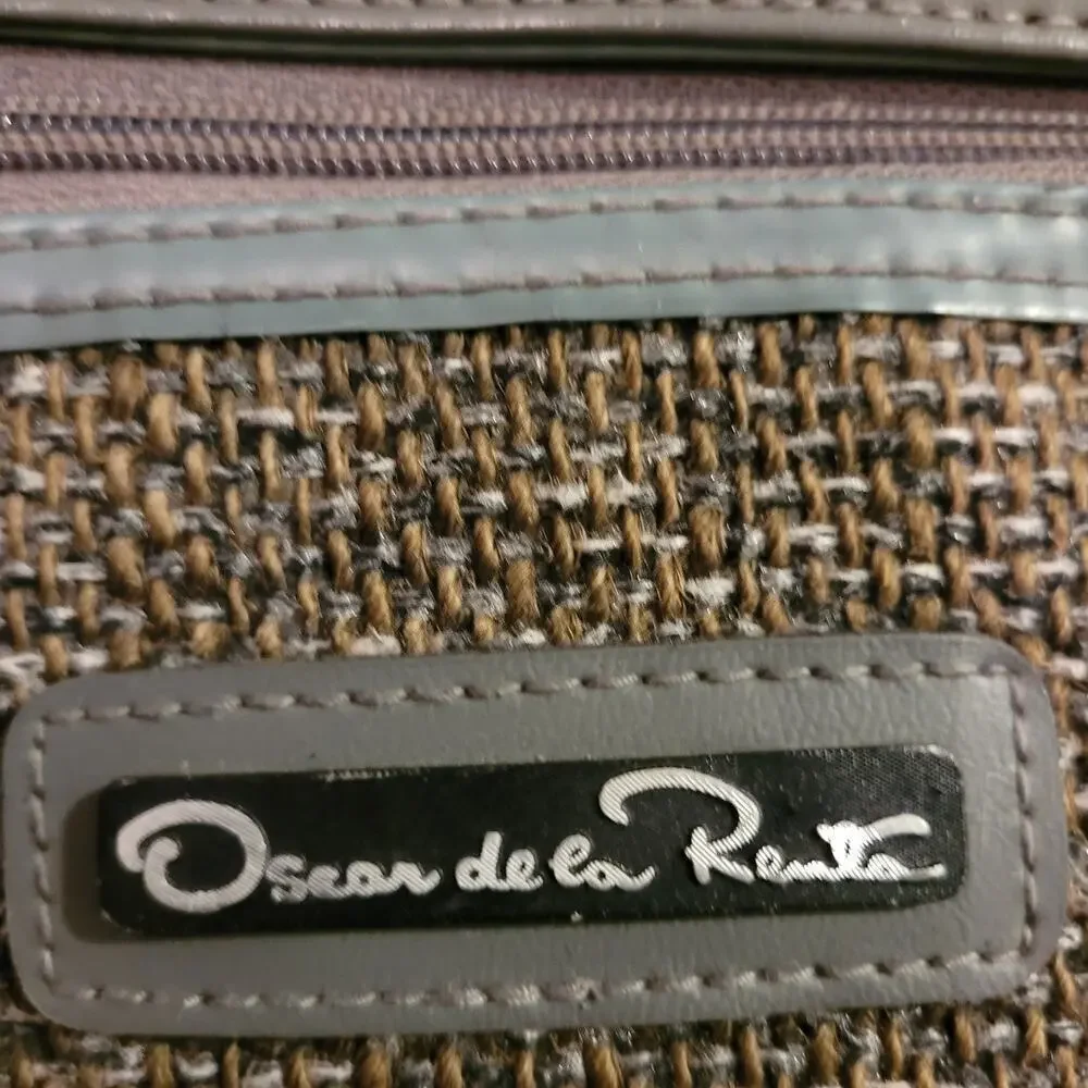 Vintage Oscar De La Renta Luggage Carry On Gray Tweed Tapestry 80s Overnight